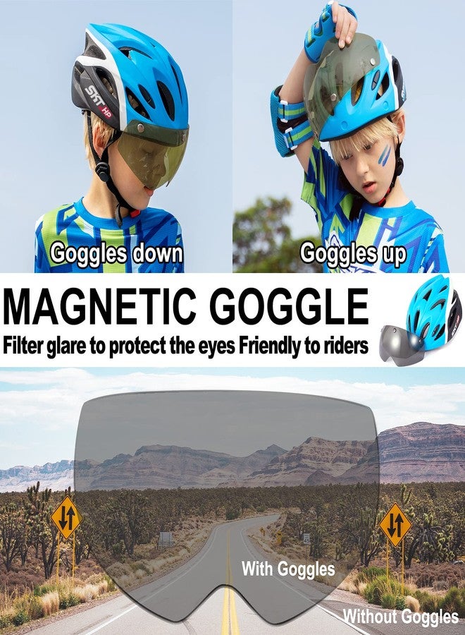 SKT HP Toddler Bike Helmet, Adjustable Helmet for Kids and Youth with Detachable Magnetic Goggles, Bicycle Cycling Skate Scooter Skateboard Helmet for Boys and Girls Blue - Image 3