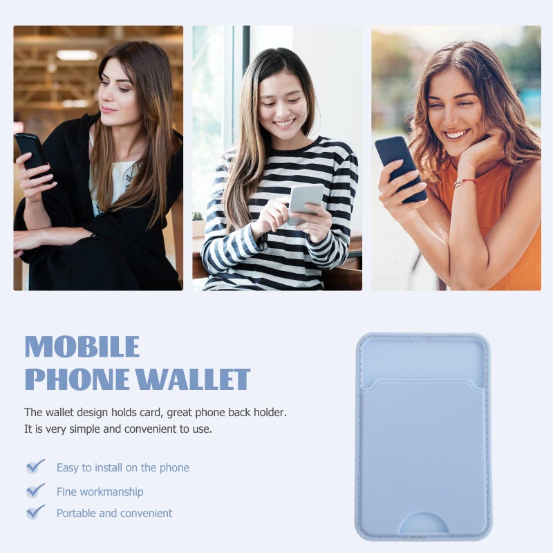 Adhesive Phone Back Card Holder For iPhone 12 Series Light Blue Travel Wallet - Image 5