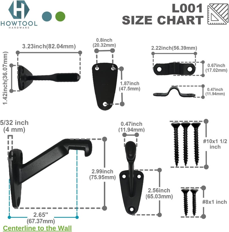 HOWTOOL Heavy Duty Handrail Bracket Oil Rubbed Bronze Black, 3 Pack | - Image 4