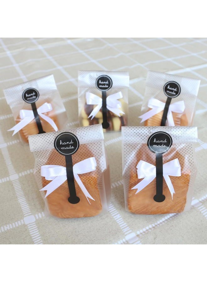 Searik Cookie Bags for Packaging, Translucent Plastic Cellophane Pastry Treat Bags for Party Gift Giving Bakery Bread Candy Chocolate Wrapping Goods with Stickers and Ribbon (3.5 x 8.8 Inches, 80 Pcs) - Image 1