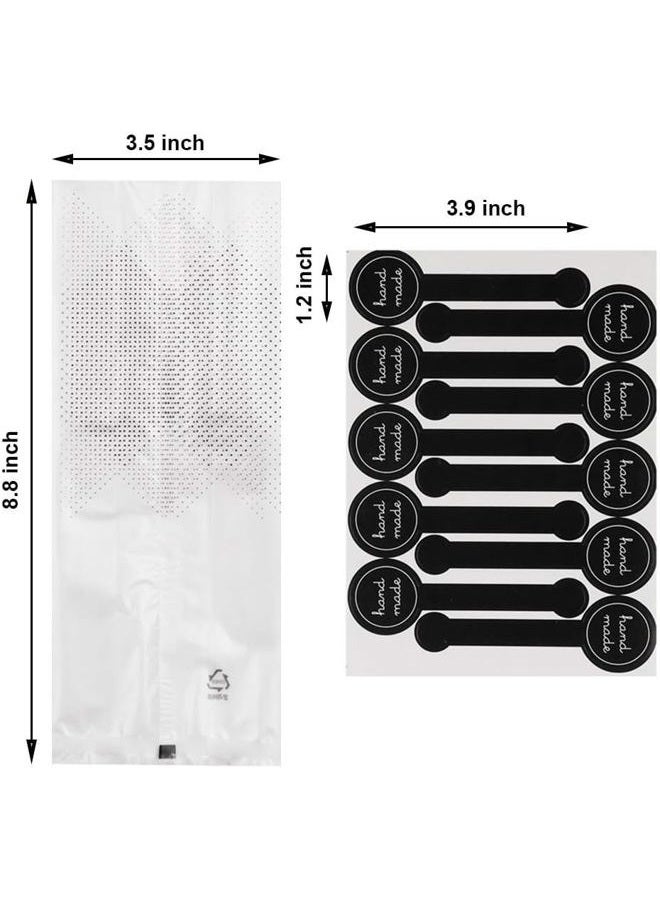 Searik Cookie Bags for Packaging, Translucent Plastic Cellophane Pastry Treat Bags for Party Gift Giving Bakery Bread Candy Chocolate Wrapping Goods with Stickers and Ribbon (3.5 x 8.8 Inches, 80 Pcs) - Image 2