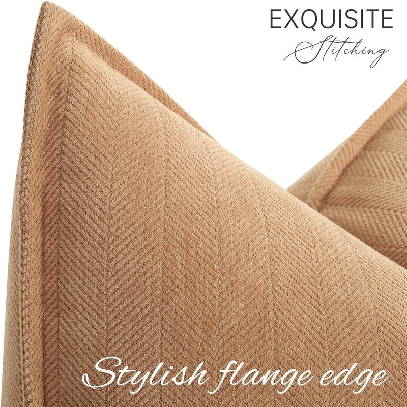 ZWJD Camel Pillow Covers 16x16 Set of 2 Chenille Throw Pillow Covers with Elegant Design Soft and Luxurious Decorative Throw Pillows for Couch, Bed, and Home Decor - Image 2