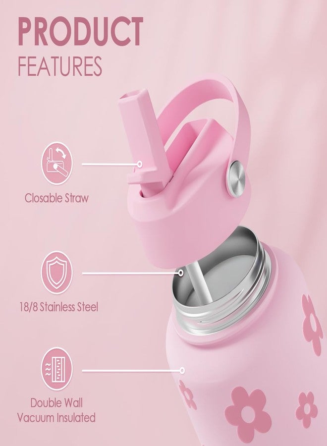 SANDJEST Floral Water Bottle Stainless Steel 32oz with Lid & Straw, Daisy Insulated Bottles Gifts for Women Girls Friends Teens Birthday Christmas - Image 3