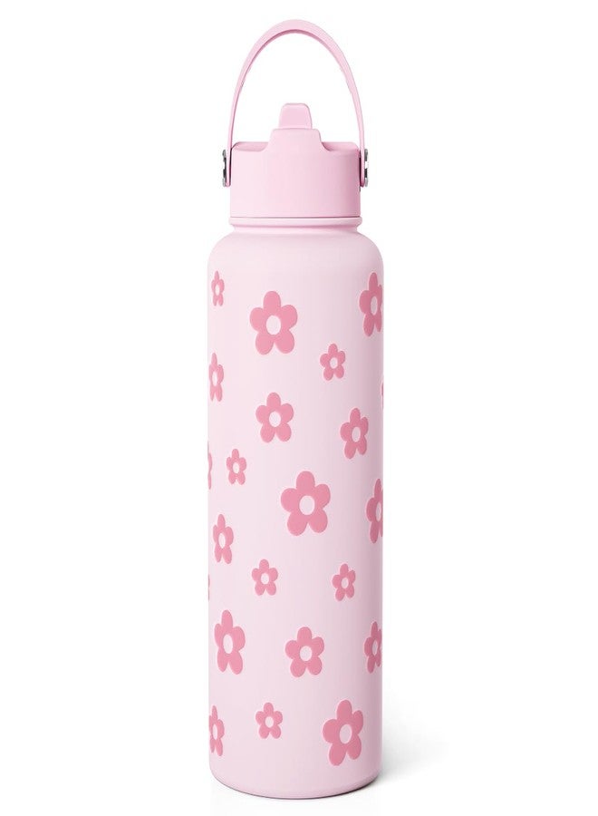 SANDJEST Floral Water Bottle Stainless Steel 32oz with Lid & Straw, Daisy Insulated Bottles Gifts for Women Girls Friends Teens Birthday Christmas - Image 1