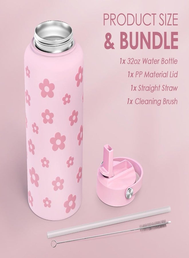 SANDJEST Floral Water Bottle Stainless Steel 32oz with Lid & Straw, Daisy Insulated Bottles Gifts for Women Girls Friends Teens Birthday Christmas - Image 4