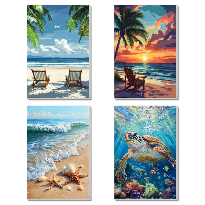 Banket 4 Pack Framed Paint By Numbers Kit for Adults Beginner Beach Adult Paint By Number Kits on Canvas Sea Turtle Painting By Numbers for Adults with Frame Diy Painting Kits for Home Wall Art 8x12 Inch - Image 1