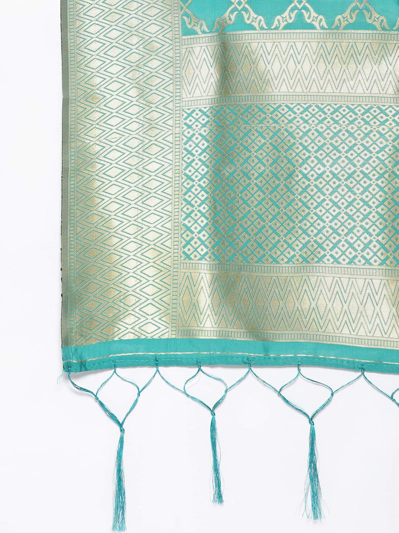 Lilots Women's Banarasi Silk Jacquard Woven Dupatta Gorgeous Printed Chunni (Rama), Free Size - Image 3