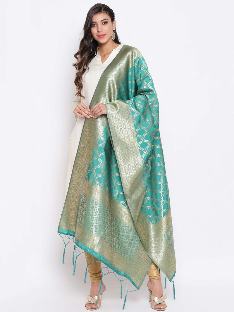 Lilots Women's Banarasi Silk Jacquard Woven Dupatta Gorgeous Printed Chunni (Rama), Free Size - Image 2
