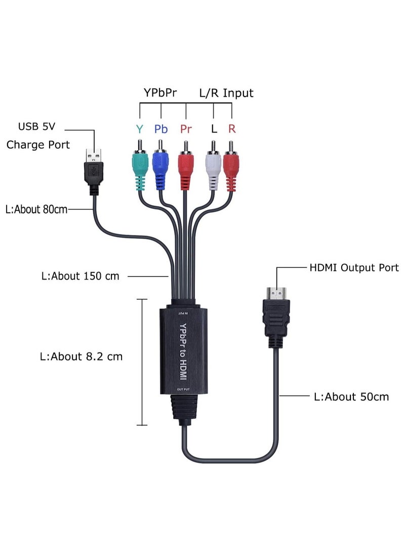 Component to HDMI Converter, YPbPr to HDMI Adapter, 5RCA Component RGB YPbPr to HDMI Converter Adapter 1080P Supports DVD, Xbox 360, PSP to HDTV Monitor and Projector