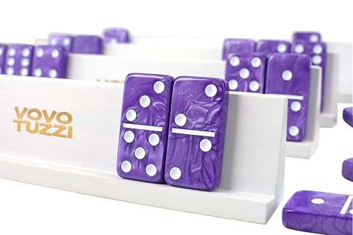 Vovotuzzi Dominos Set for Adults Double 6 Dominoes Set with 4 Domino Wooden Racks Marble Purple Dominos for Kids and Adults with Portable Travel Case Classic Board Games for Family - Image 5