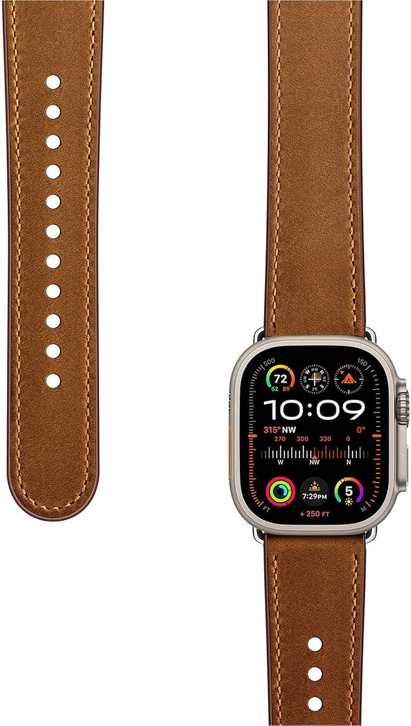 سوار OUHENG المتوافق مع Apple Watch مقاس 45مم 44مم 42مم 41مم 40مم 38مم، سوار بديل من الجلد الطبيعي لساعة iWatch SE والسلسلة 7 6 5 4 3 2 1 - Image 3