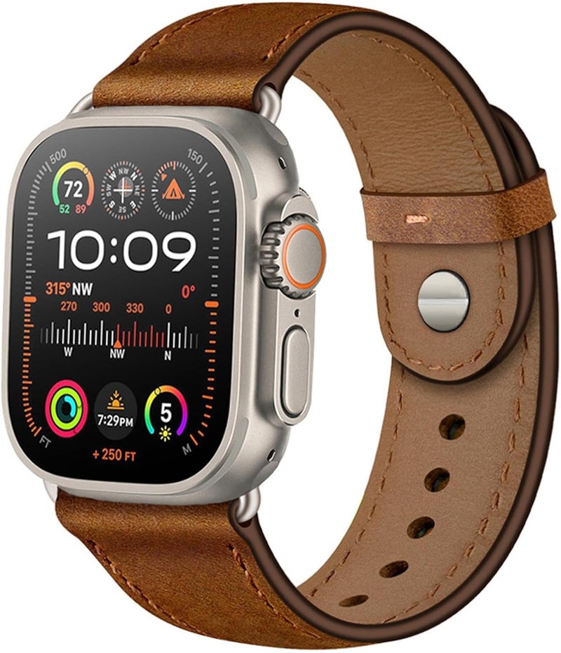 سوار OUHENG المتوافق مع Apple Watch مقاس 45مم 44مم 42مم 41مم 40مم 38مم، سوار بديل من الجلد الطبيعي لساعة iWatch SE والسلسلة 7 6 5 4 3 2 1 - Image 1