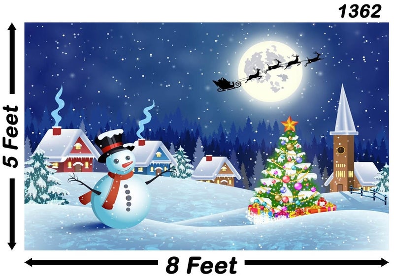 Backdropon Christmas Landscape with Christmas Tree and Snowman with Giftbox Background Winter Newborn Baby Photo Studio Booth Photoshoot Photographer Props Size 5Feet Height & 8Feet Width(5 * 8) - Image 3