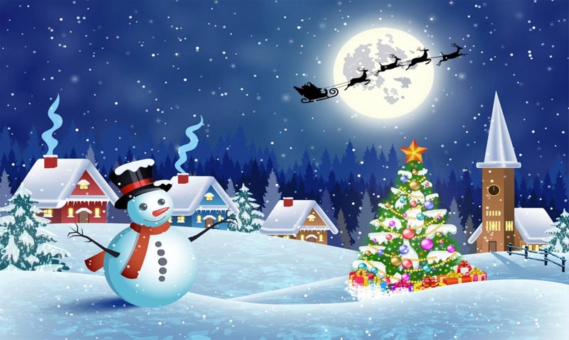 Backdropon Christmas Landscape with Christmas Tree and Snowman with Giftbox Background Winter Newborn Baby Photo Studio Booth Photoshoot Photographer Props Size 5Feet Height & 8Feet Width(5 * 8) - Image 1
