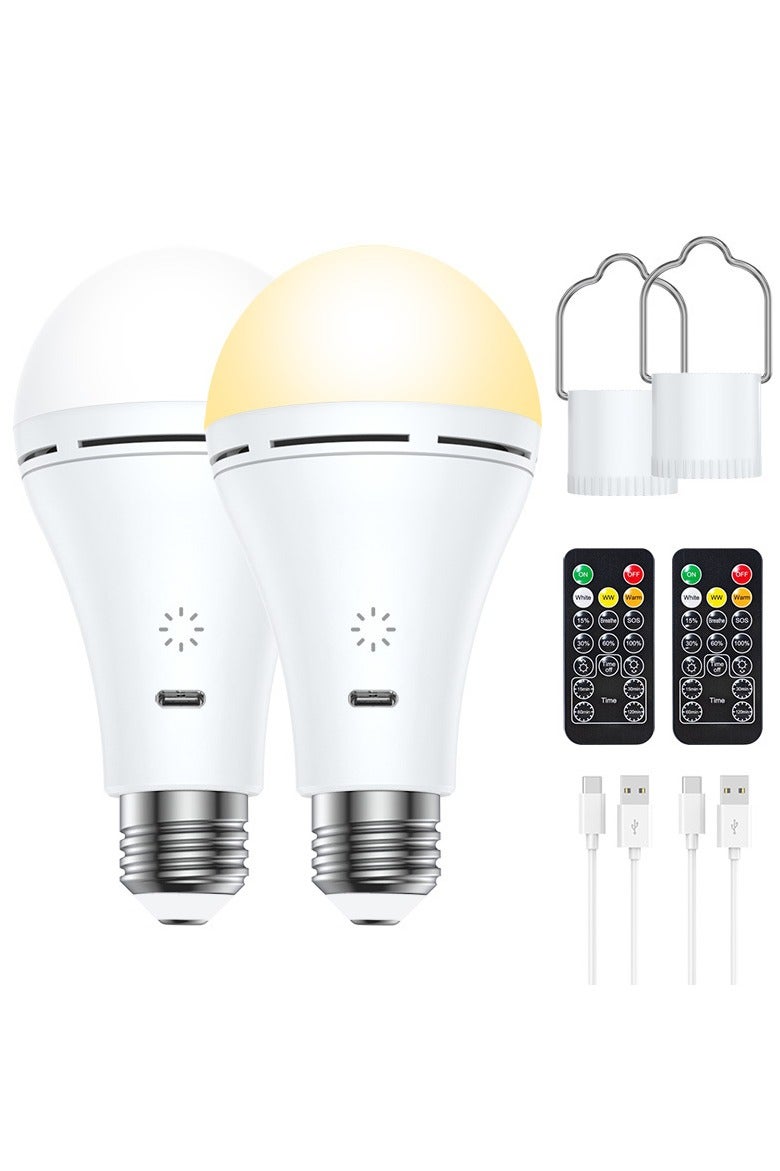 الروهيت عبوة من 2 لمبة قابلة لإعادة الشحن E27 مع جهاز تحكم عن بعد ومؤقت وخطاف، LED قابلة للتعتيم للشمعدانات والمصابيح والتخييم - Image 1