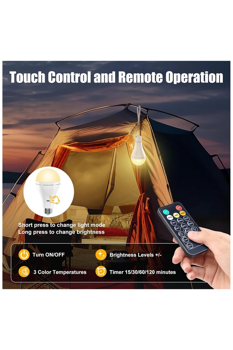 الروهيت عبوة من 2 لمبة قابلة لإعادة الشحن E27 مع جهاز تحكم عن بعد ومؤقت وخطاف، LED قابلة للتعتيم للشمعدانات والمصابيح والتخييم - Image 5
