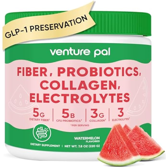 Venture Pal Gut & Beauty Support Fiber Drink – Daily Blend with Acacia Fiber, Collagen, Electrolytes & Probiotics – Watermelon for Men & Women - Image 1