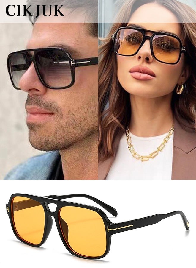 CIKJUK Retro Aviator Sunglasses Men Women Premium Luxury Sunglass Trendy Men's Women's Sun Glasses Mens 70s Tinted Sun Glas UV400 Protection Shades Black - Image 1