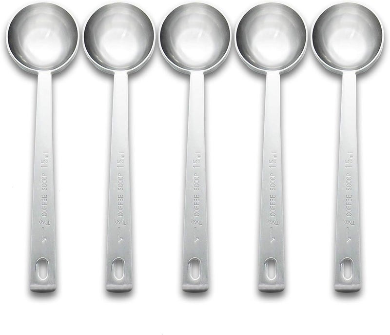 Timoo Coffee Measuring Scoop 1 Tablespoon long handle Stainless Steel spoon for Coffee, Milk Powder, Fruit Powder, Set of 5 - Image 1