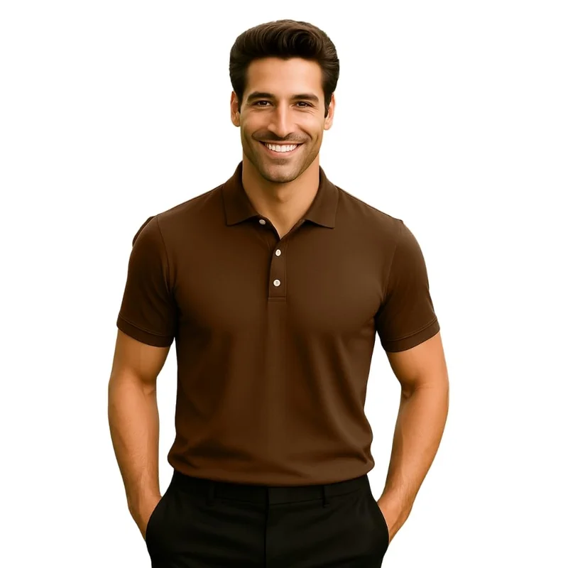 نوبيرو Brown Cotton Regular Fit Polo Shirt for Men