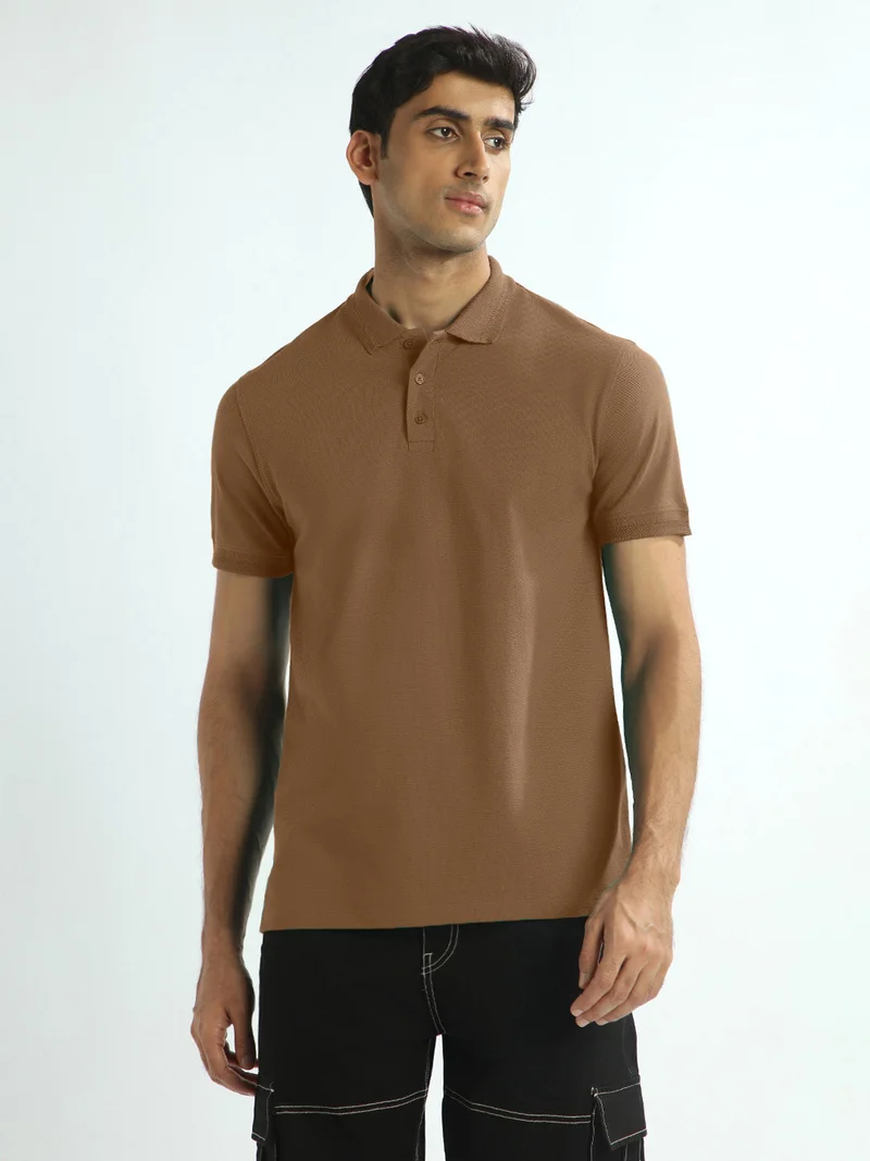 نوبيرو Nobero Men Cotton Solid Polo T-shirt
