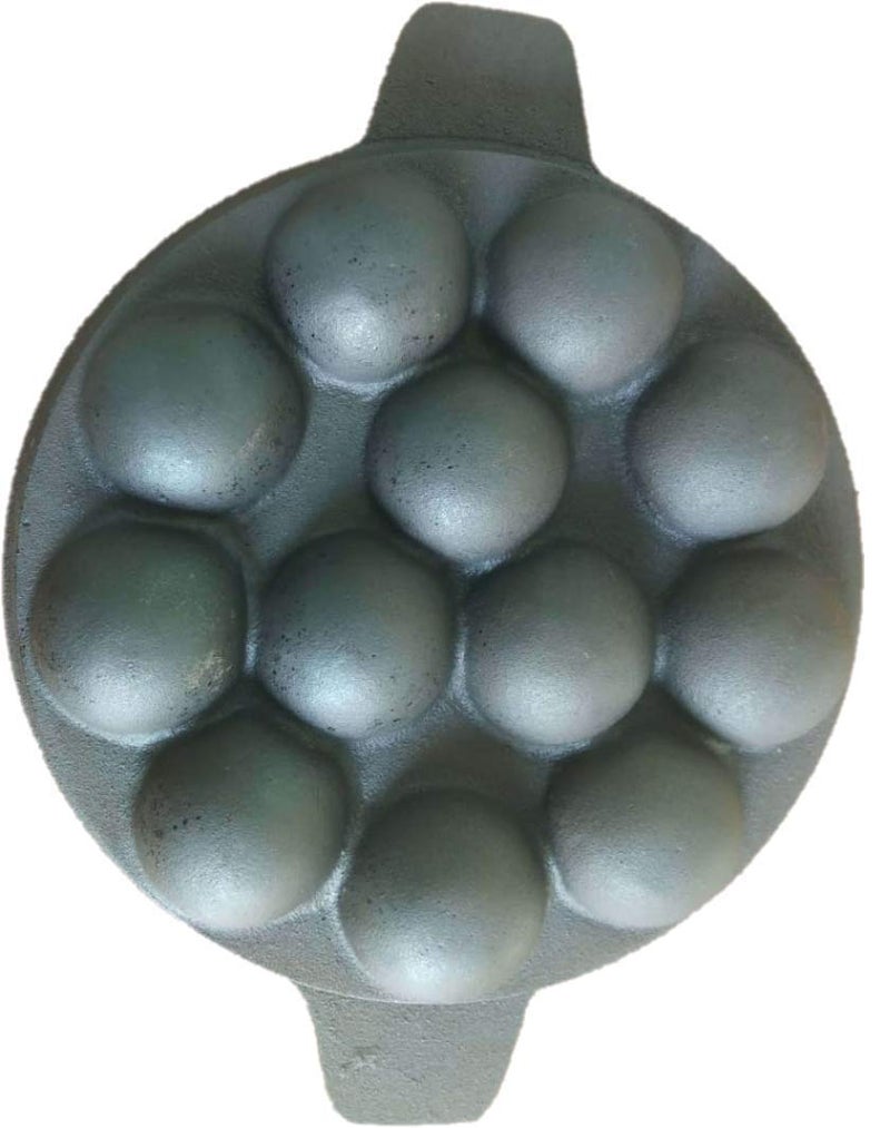 Bharath Agencies 12 Cavity Appam Patra Kuzhi Paniyaram PreSeasoned Cast Iron Paddu Tawa with Sesame Oil Brown Each Hole 2 inch in Diameter - Image 2