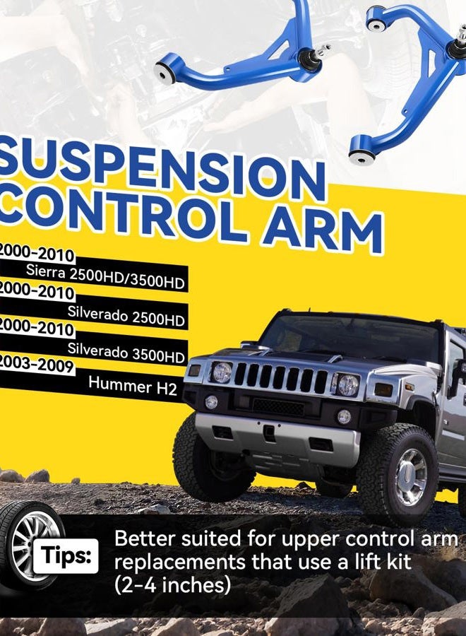 FLYCLE Front Upper Control Arms for 2000-2010 Silverado Sierra 2500HD 3500HD, 2-4" Lift 2 PCS Blue Tubular Suspension Ball Joint Control Arm - Image 3