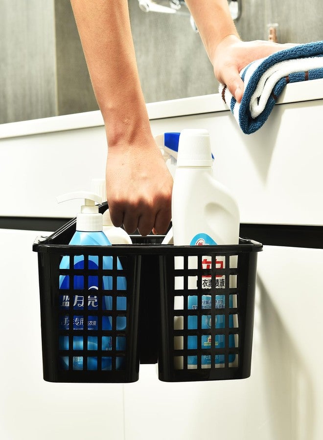 ALINK Plastic Shower Caddy Basket with Compartments, Portable Divided Cleaning Supply Storage Organizer with Handle for College Dorm Bathroom - Black - Image 3