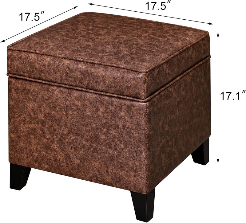 Adeco 17" Storage Ottoman Foot Rest Stool, Dark Brown Leather Ottoman with Black Solid Wood Legs and Hinged Lid, Small Foot Stool for Living Room, Bedroom - Image 2