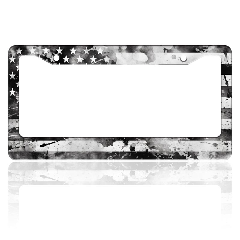 TINALUIN Vintage American Flag License Plate Frame USA Flag Stainless Steel License Plate Holder for Front or Rear Car Tags Funny for Car Decoration Accessories with Screws 6.3 X 12.2 in for Women Men - Image 1