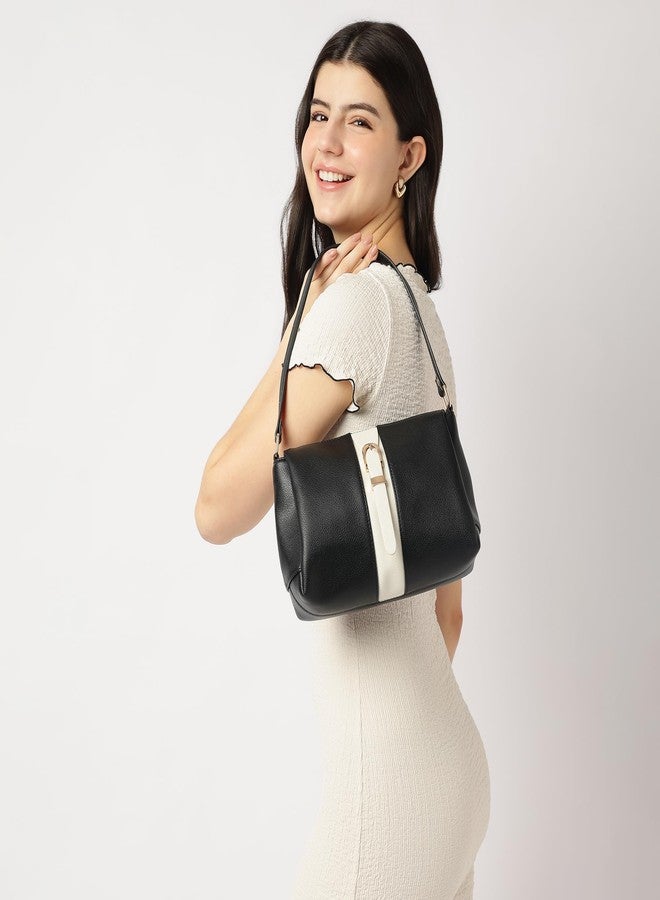 Fastrack Soft Serve Shoulder Bag for Women | Medium Size with Top Zip Closure, Buckle Detailing & Inner Organiser Pockets | Everyday Casual Shoulder Bag - Image 2