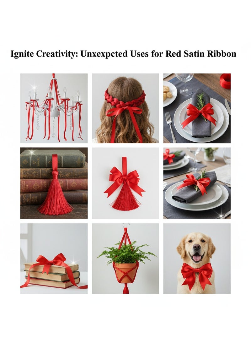 AMM Red Satin Ribbon 12mm x 25 Yards  Double Faced Polyester Ribbon for Gift Wrapping  Bows Wedding Decorations Party Favors Florals Sewing & Craft Supplies - Image 2