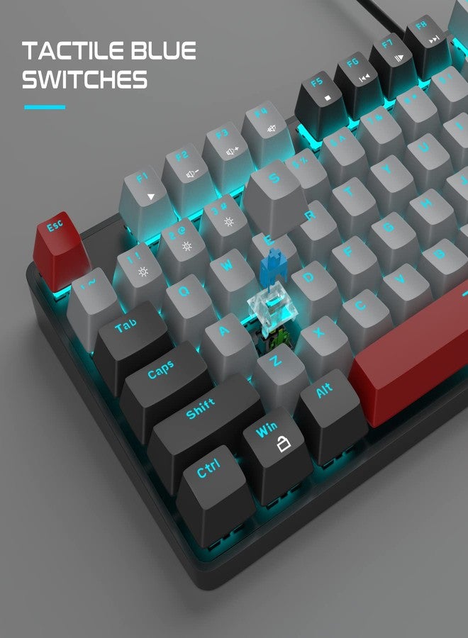MageGee Mechanical Gaming Keyboard, New Upgraded 104 Keys Blue Backlit Keyboards with Blue Switches, USB Wired Mechanical Computer Keyboard for Laptop, Desktop, PC Gamers(Black & Gray) - Image 2