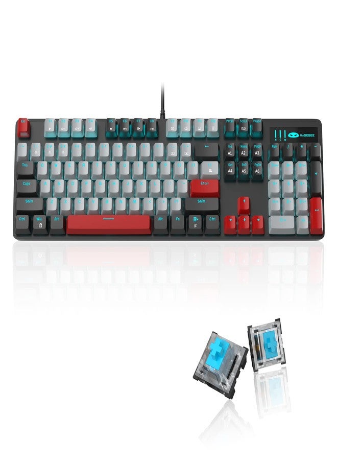 MageGee Mechanical Gaming Keyboard, New Upgraded 104 Keys Blue Backlit Keyboards with Blue Switches, USB Wired Mechanical Computer Keyboard for Laptop, Desktop, PC Gamers(Black & Gray) - Image 1