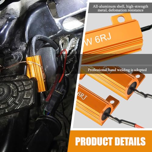 PACLVIO 4PCS Load Resistors, 50W 6Ohm Car Resistors, LED Turn Signal Resistor Flasher Adaptor, Aluminum Case Resistor for Fix LED Bulb Fast Hyper Flash Turn Signal Blink Error Code (6RJ, 4PCS) - Image 4