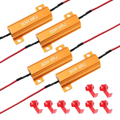 PACLVIO 4PCS Load Resistors, 50W 6Ohm Car Resistors, LED Turn Signal Resistor Flasher Adaptor, Aluminum Case Resistor for Fix LED Bulb Fast Hyper Flash Turn Signal Blink Error Code (6RJ, 4PCS) - Image 1
