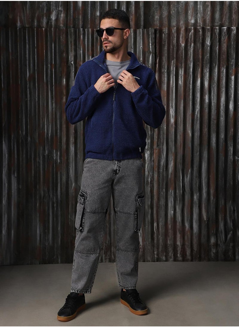 HIGH STAR - Men's Navy 100% Polyester Printed Oversized Sweatshirt - Image 1