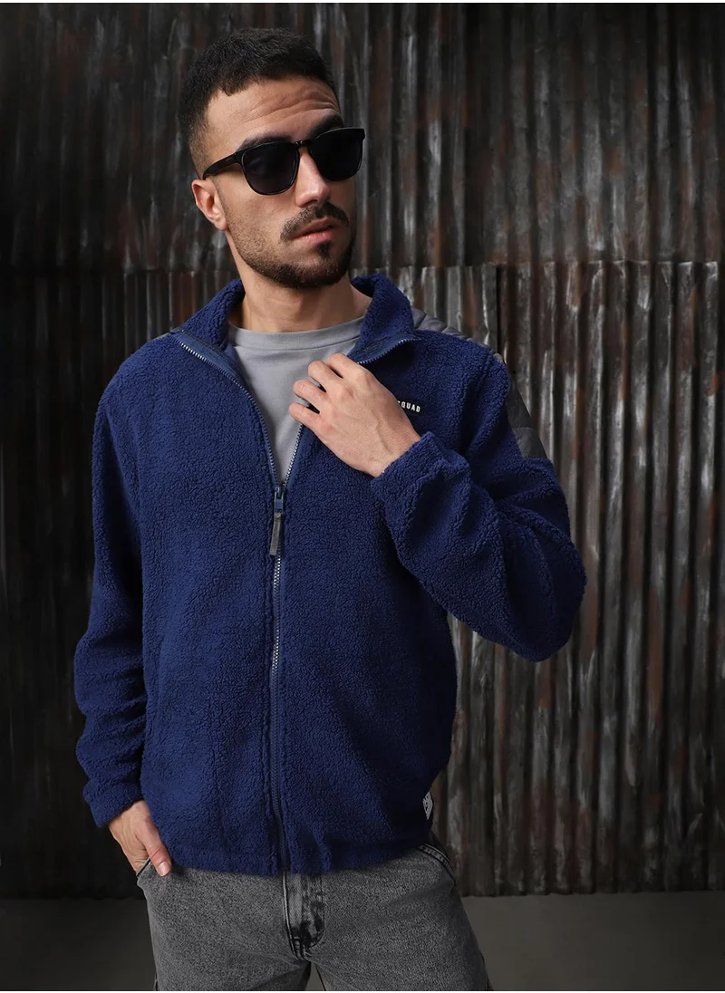 HIGH STAR Men's Navy 100% Polyester Printed Oversized Sweatshirt
