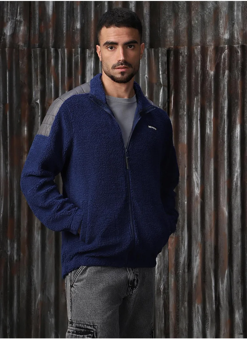 HIGH STAR Men's Navy 100% Polyester Printed Oversized Sweatshirt