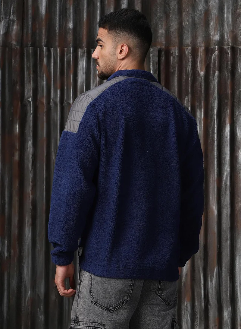 HIGH STAR Men's Navy 100% Polyester Printed Oversized Sweatshirt