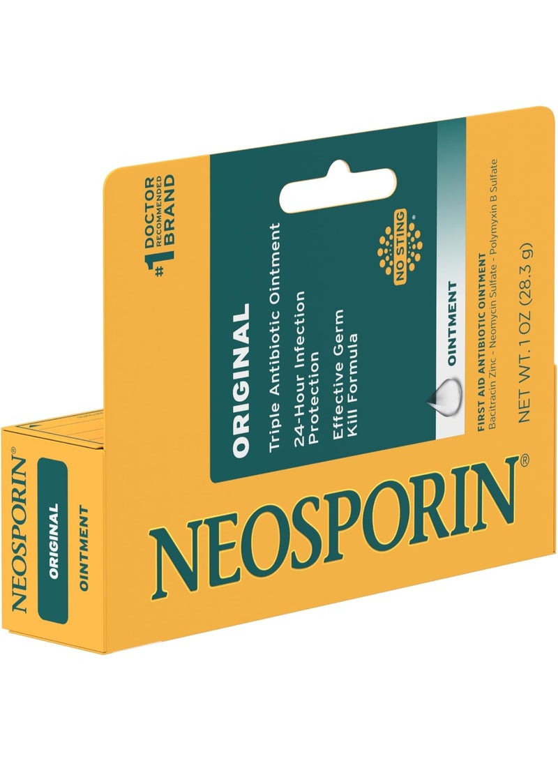 Neosporin Original First Aid Triple Antibiotic Ointment, Bacitracin Zinc & Neomycin Sulfate Infection Protection, Wound Care Treatment & Scar Appearance Minimizer for Minor Cuts, Scrapes & Burns, 1 oz - Image 1