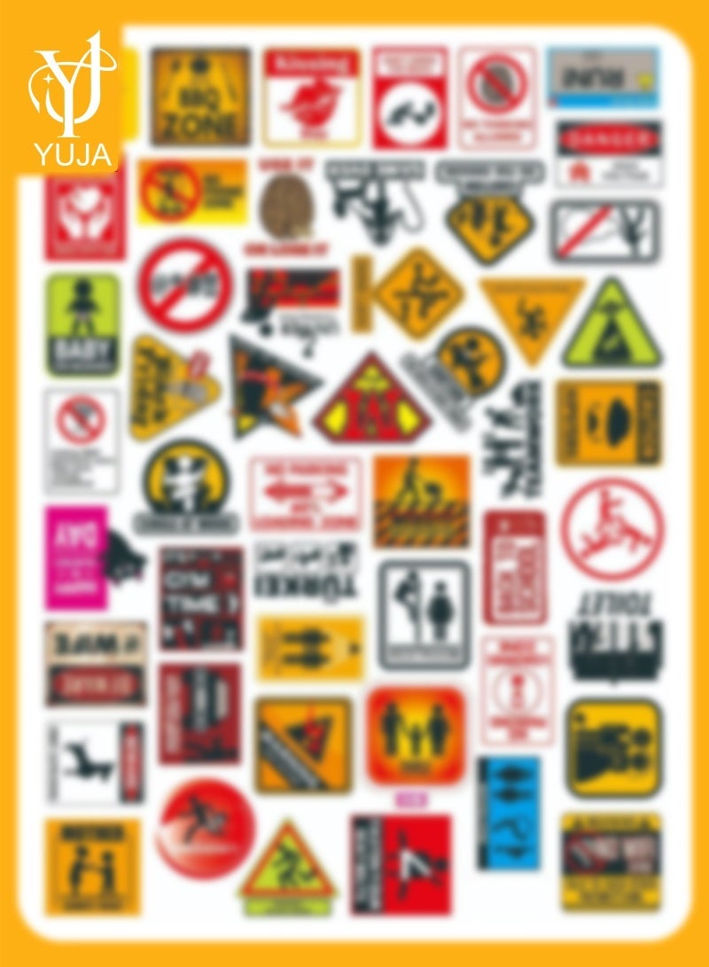 YUJA 100Pcs Traffic Signs Decals Funny Traffic Warning Signs Stickers Workplace Safety Signs Graphics Exit Sign - Image 1