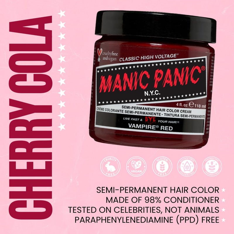MANIC PANIC Classic Vampire Red Semi Permanent Hair Color - Deep Blood Red Hair Dye for Women & Men That Lasts 4-6 Weeks - Vegan, Ammonia & Cruelty-Free - Create & Mix Custom Shades (4oz) - Image 2