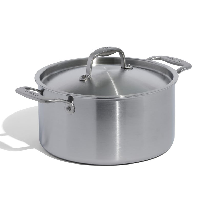 Made In Cookware 6 Quart Stainless Steel Stock Pot With Lid 5 Ply Stainless Clad Professional Cookware Crafted in Italy Induction Compatible