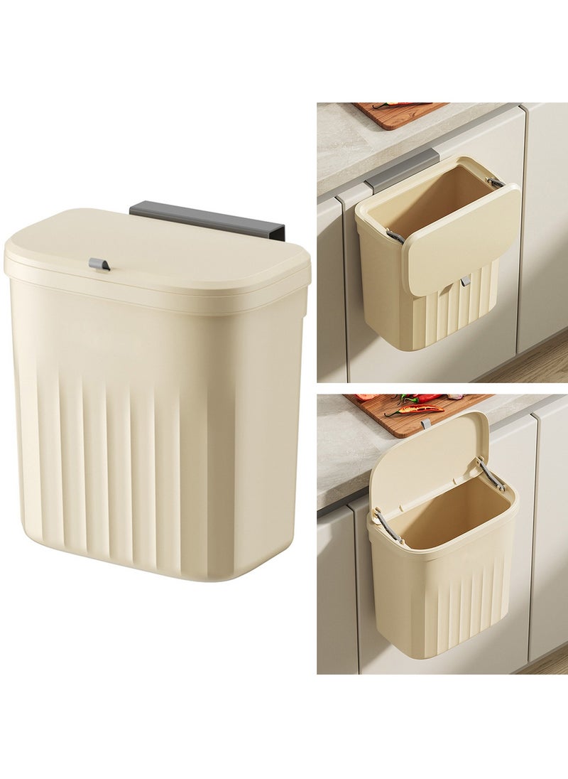 Qiccijoo - Qiccijoo Kitchen Hanging Trash Can with Lid,3.2 Gallon Waste Bin,Small Plastic Compost Bin for Counter Top or Under Sink Wall-Mounted Garbage Can for Bedroom,Bathroom,Cabinet,Car and Office(Cream) - Image 1