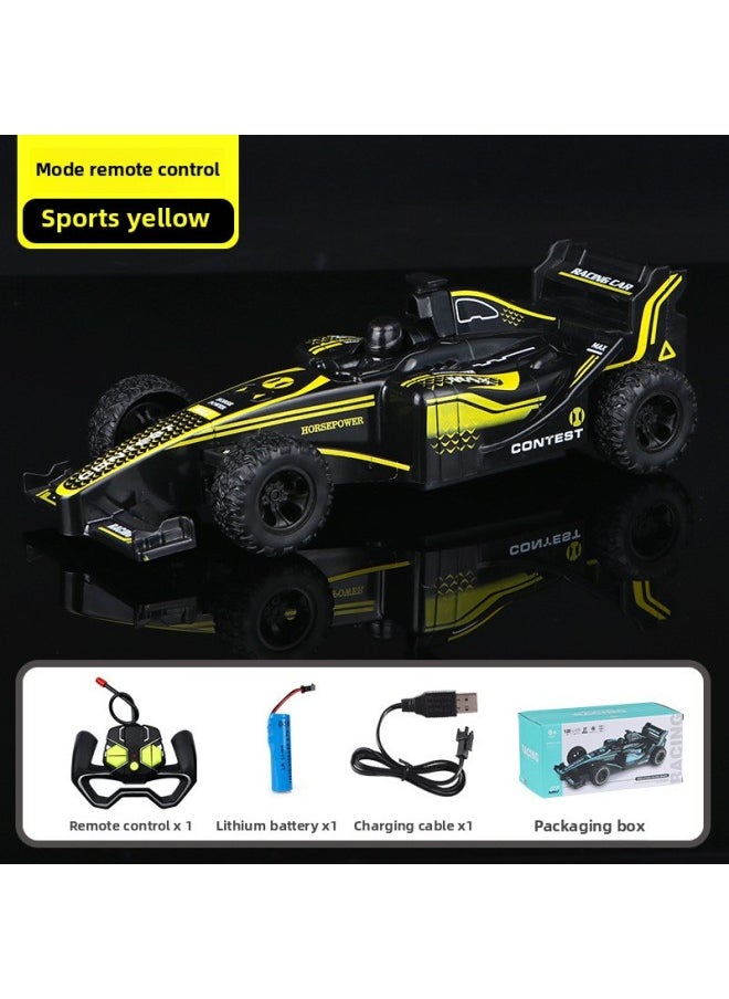 Children's Remote Control Car Racing F1 Formula Four-wheel Drift Electric Race Car Boys Baby Toy Model-Color:F1 Equation Racing [yellow] Charging Version-Proportion:three Groups Of Batteries  - Image 1