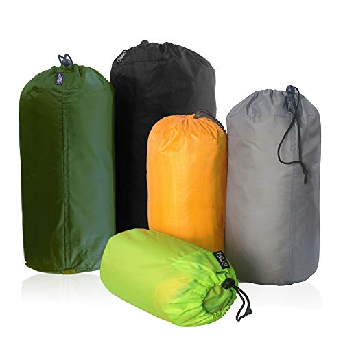 Frelaxy Stuff Sack Set 5-Pack (3L&5L&9L&15L&20L), Ultralight Ditty Bags with Dust Flap for Traveling Hiking Backpacking (Neon Green&Orange&Gray&Army Green&Black) - Image 1