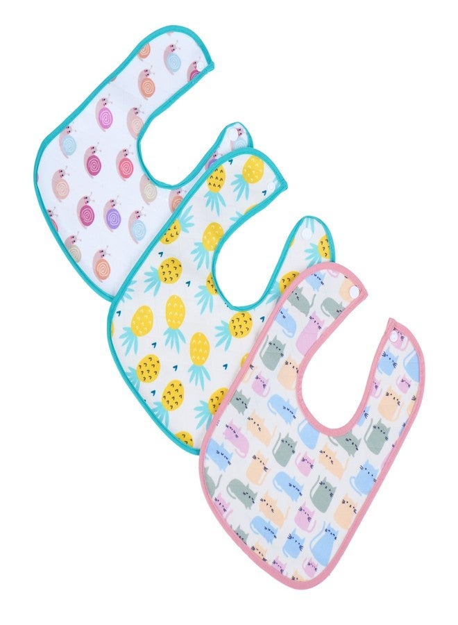 Happy Matty مجموعة مرايل رضاعة الأطفال من هابي ماتي، سريعة الجفاف وقابلة للغسل، 3 قطع، متعددة الألوان، من 0 إلى 3 سنوات، بنقاط البولكا، قطة، حلزون، حجم كبير (28 سم × 20 سم). - Image 3