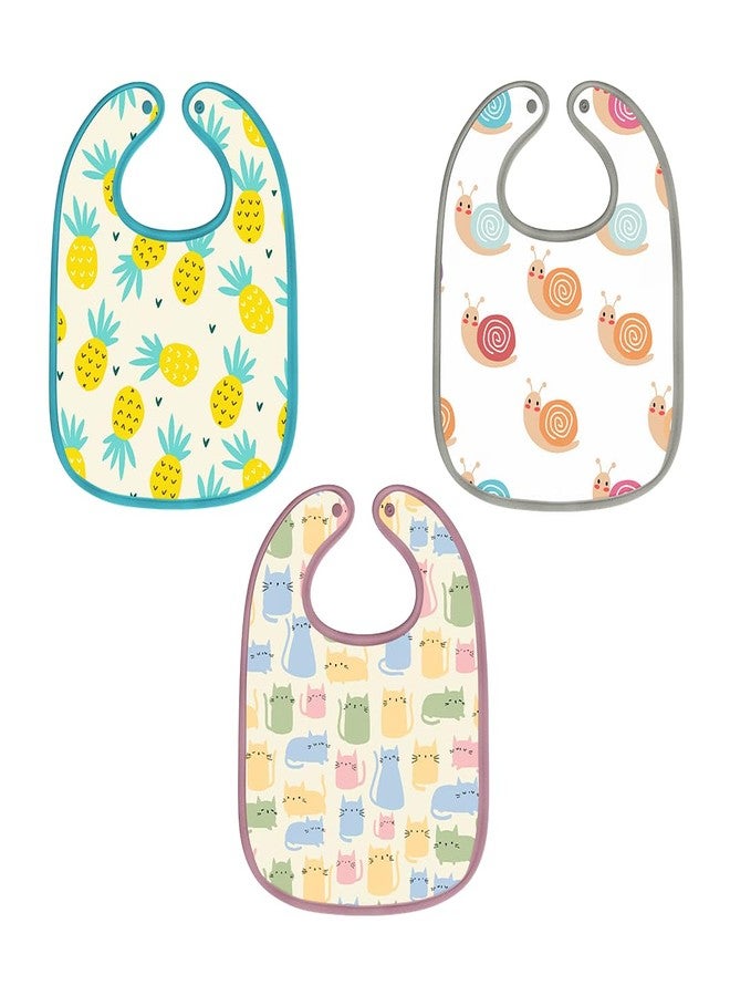 Happy Matty مجموعة مرايل رضاعة الأطفال من هابي ماتي، سريعة الجفاف وقابلة للغسل، 3 قطع، متعددة الألوان، من 0 إلى 3 سنوات، بنقاط البولكا، قطة، حلزون، حجم كبير (28 سم × 20 سم). - Image 1