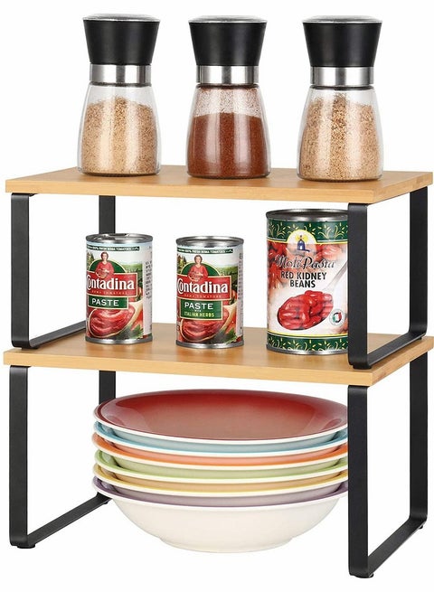 2-قطع مكافحة الأرفف المنظم المطبخ قابل للتكديس قابل للتوسيع مجلس الوزراء الجرف - الخشب المنظم قابل للتوسيع كونترتوبتوب رفوف لمكتب الحمام غرفة نوم معدنية والخيزران